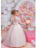 Ivory And Blush Pink Lace Tulle V Back Beaded Flower Girl Dress